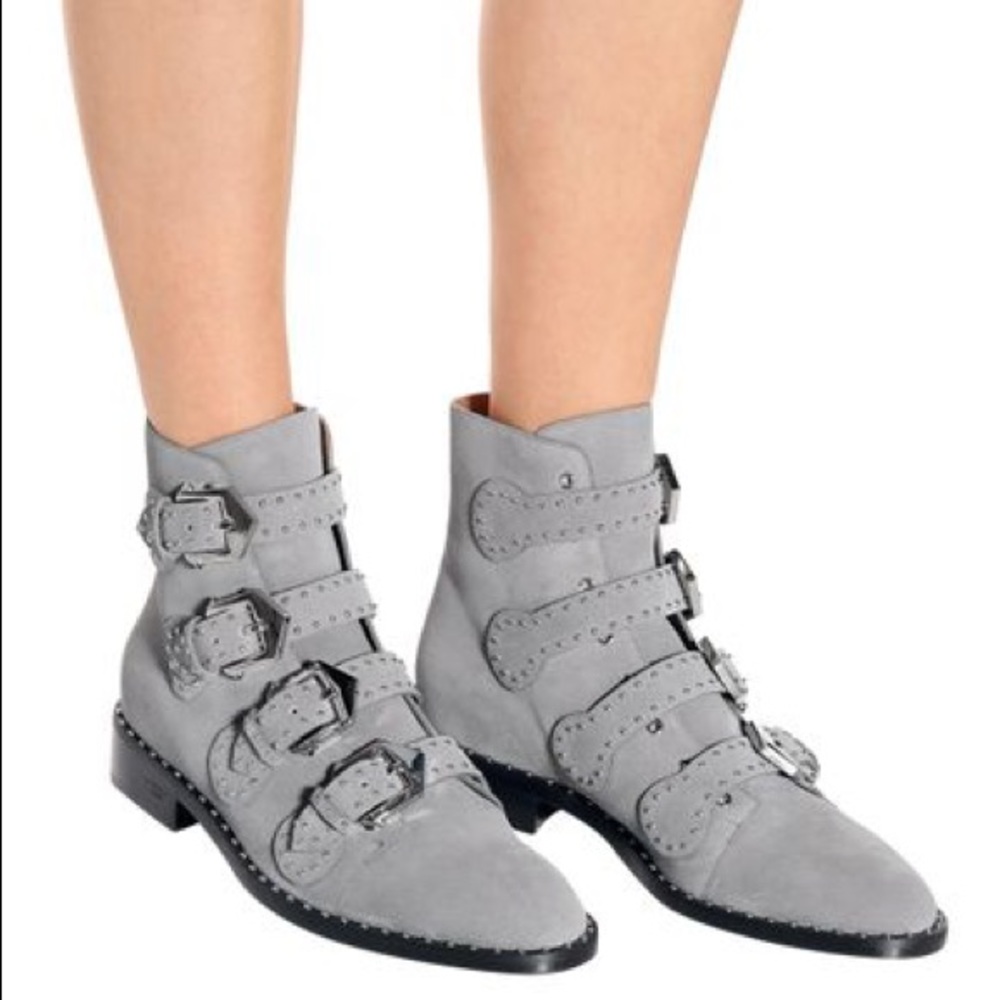 Givenchy Gray Elegant Studded Suede Ankle Boots 37